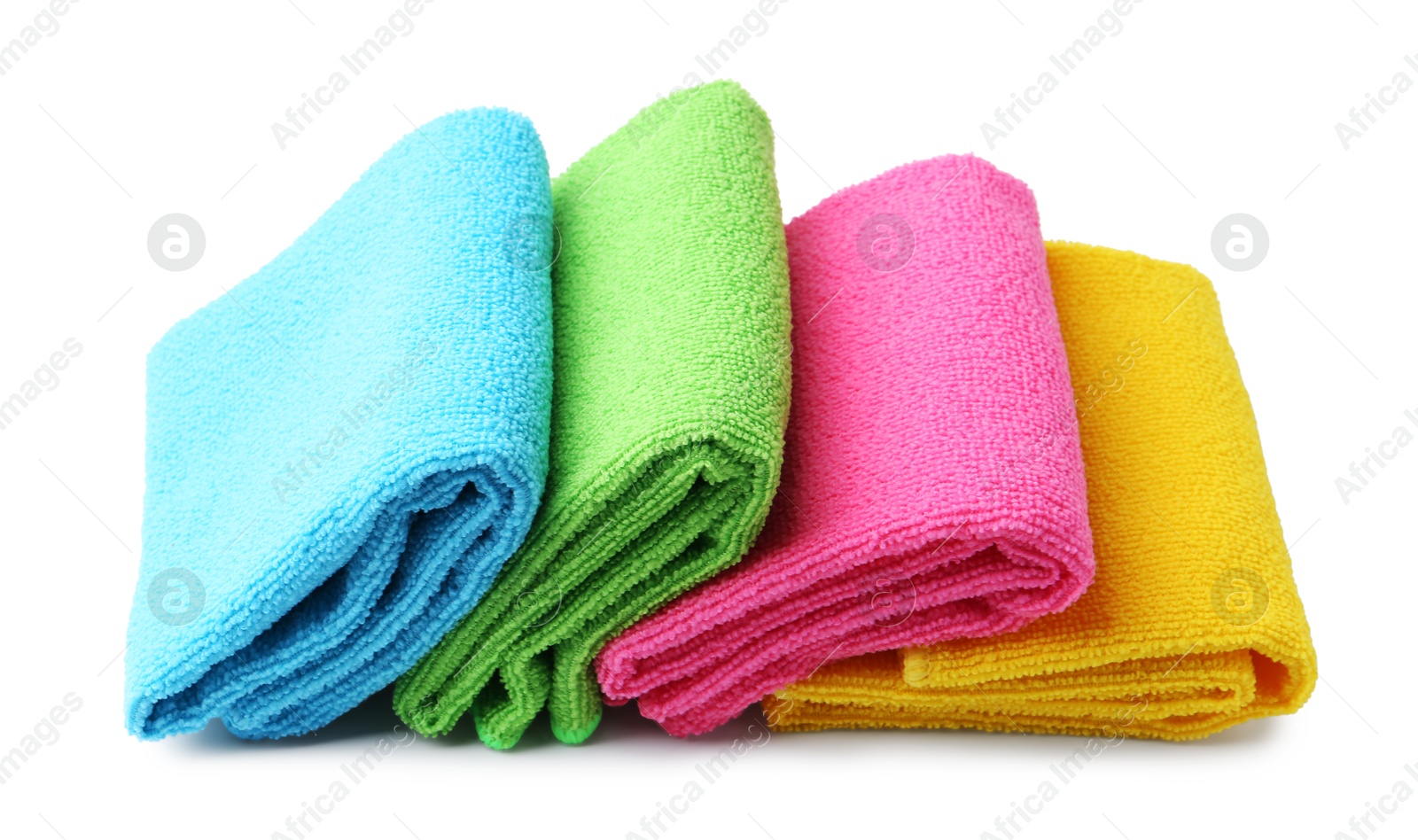 Photo of Many different microfiber cloths isolated on white