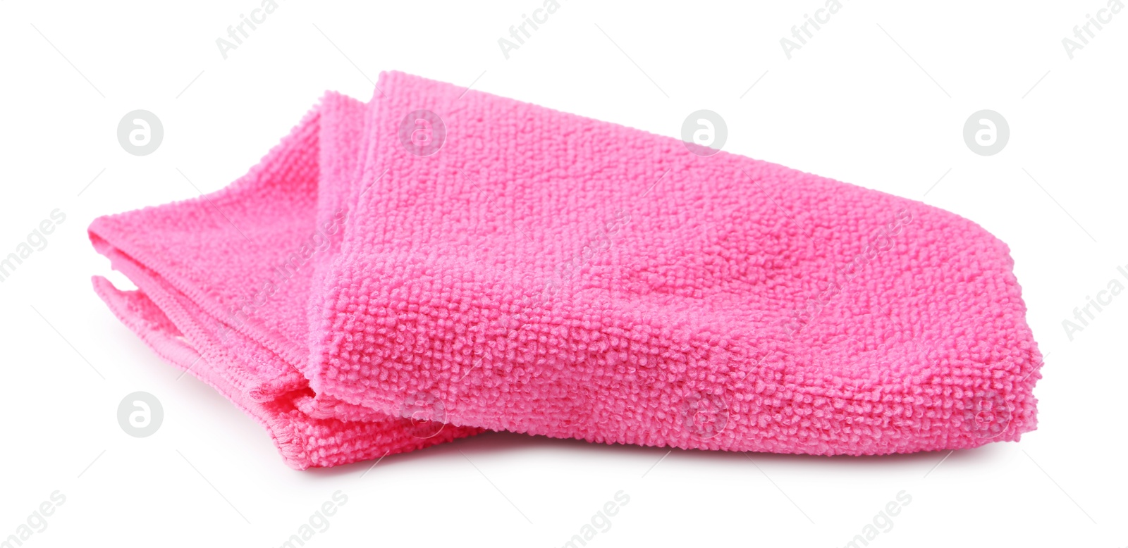 Photo of Clean pink microfiber cloth isolated on white