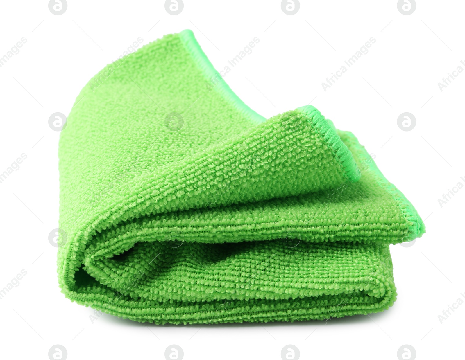 Photo of Clean green microfiber cloth isolated on white