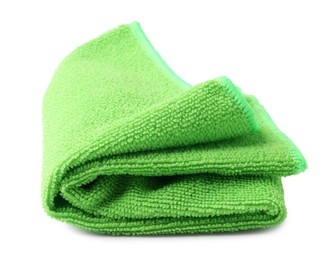 Clean green microfiber cloth isolated on white