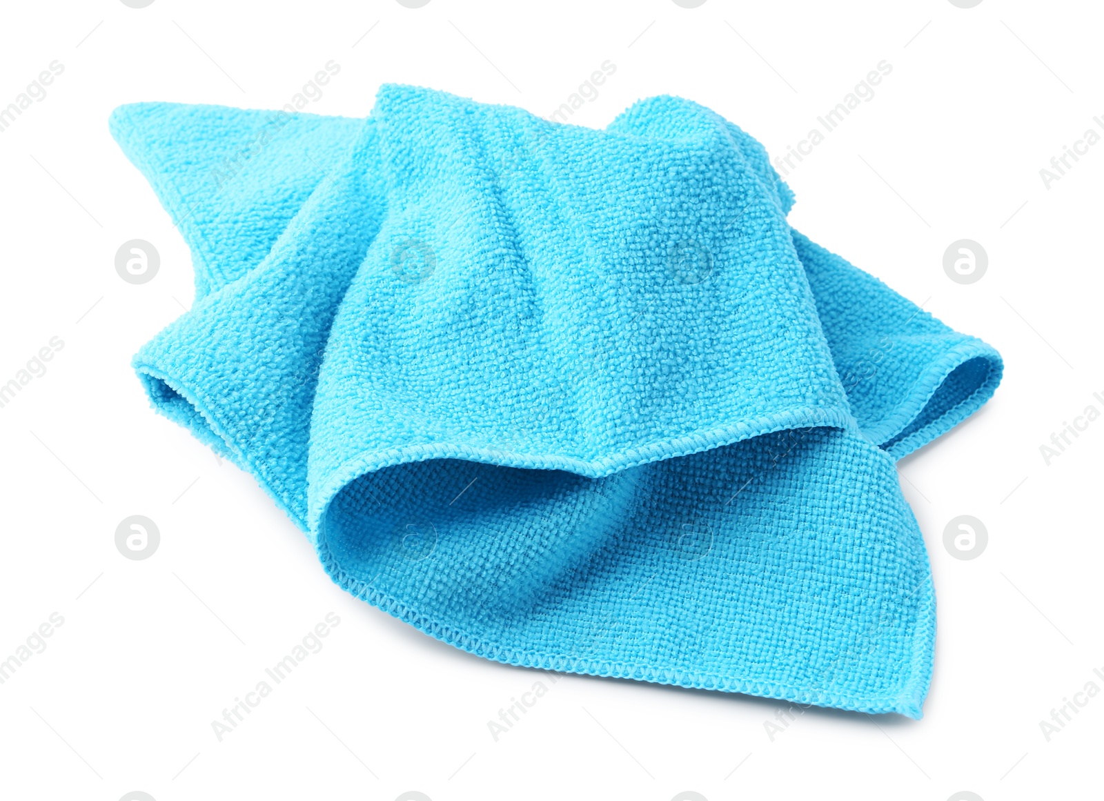 Photo of Clean light blue microfiber cloth isolated on white