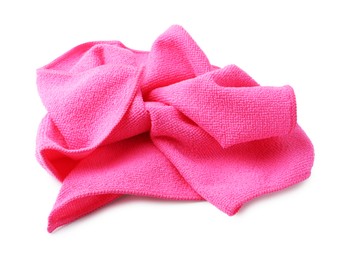 Photo of Clean pink microfiber cloth isolated on white