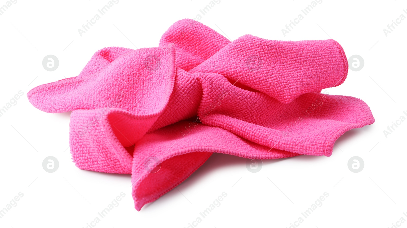 Photo of Clean pink microfiber cloth isolated on white