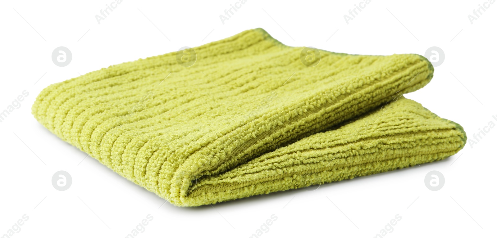 Photo of Clean green microfiber cloth isolated on white