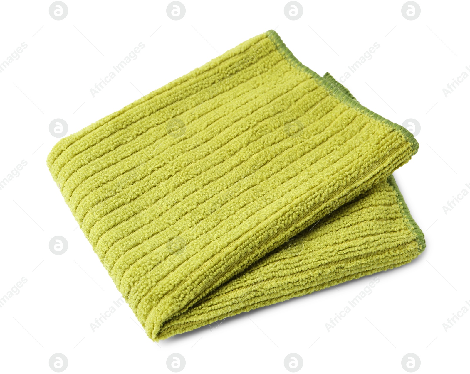 Photo of Clean green microfiber cloth isolated on white