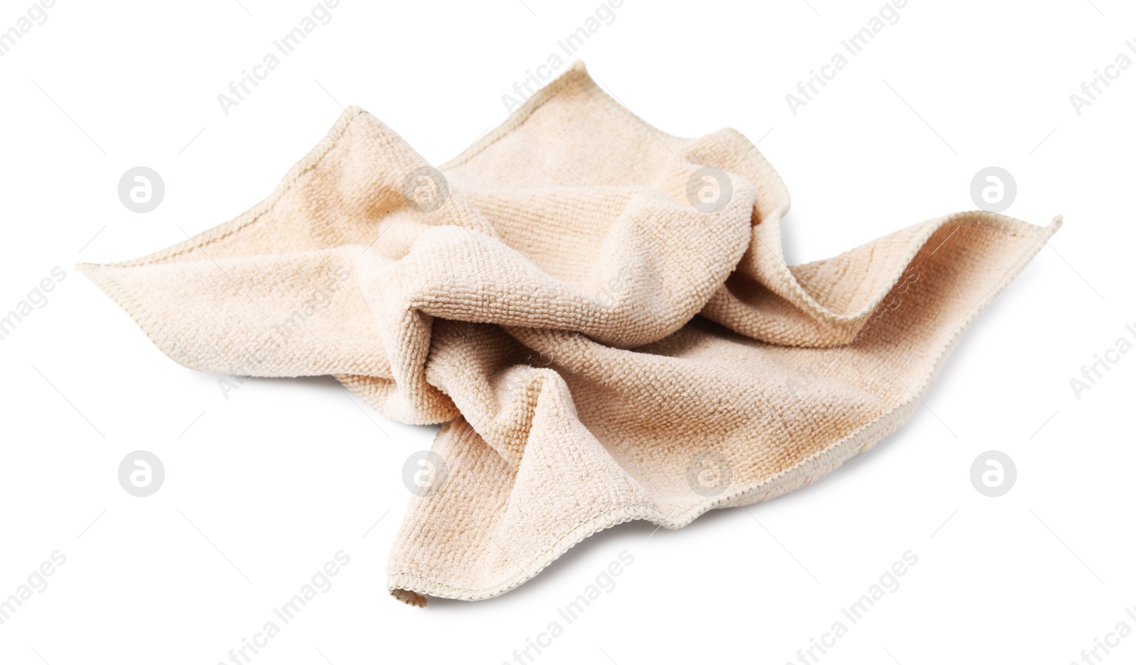 Photo of Clean beige microfiber cloth isolated on white