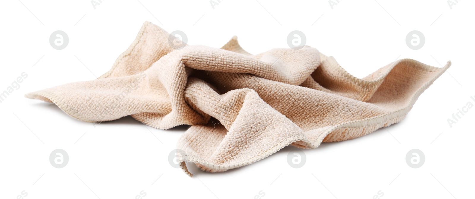 Photo of Clean beige microfiber cloth isolated on white