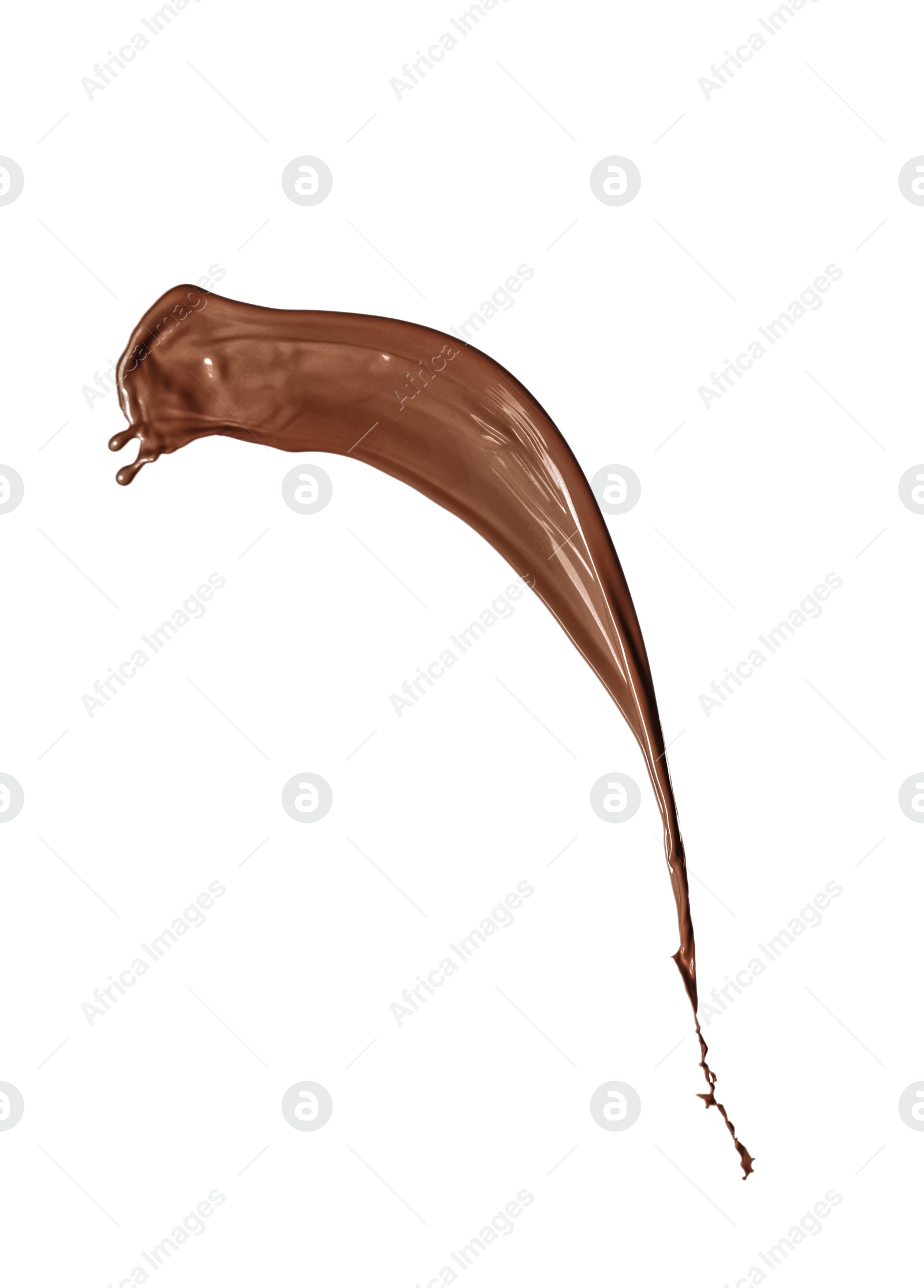 Image of Splash of chocolate milkshake in air on white background