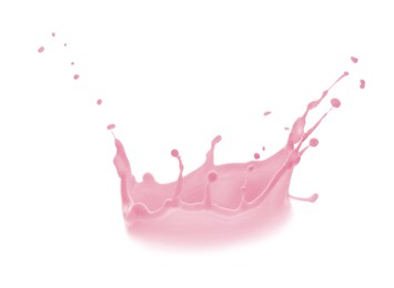 Image of Yummy strawberry milk shake splashing on white background