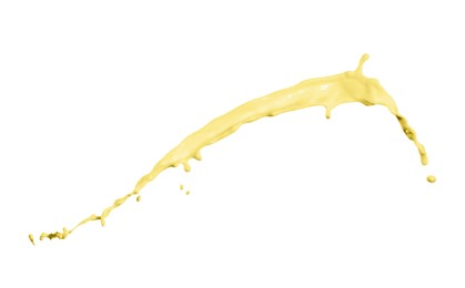 Image of Splash of banana or vanilla milkshake in air on white background