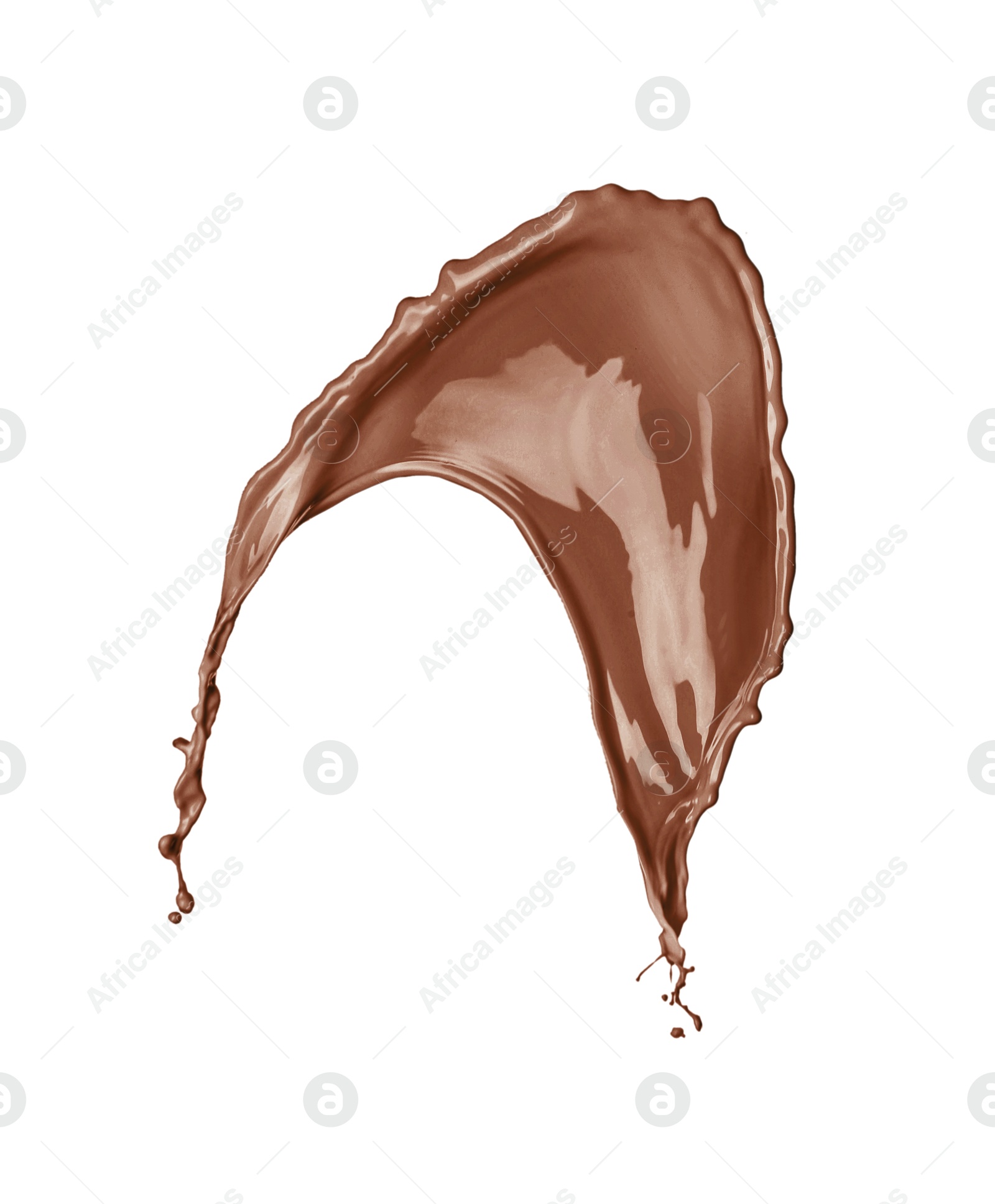 Image of Splash of chocolate milkshake in air on white background