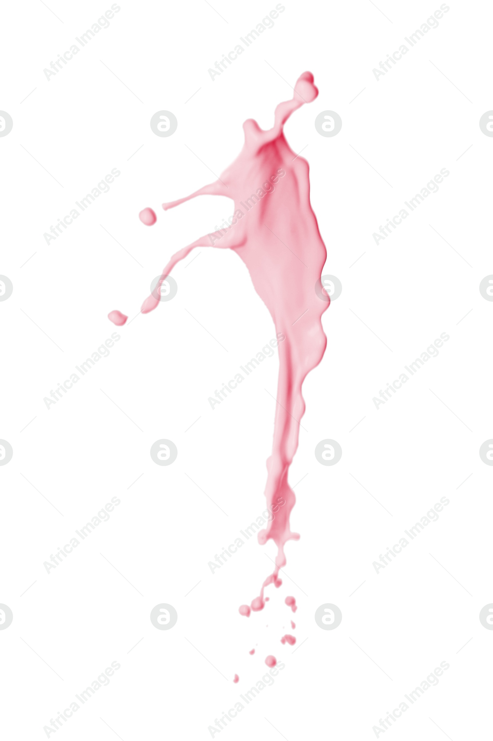 Image of Splash of strawberry milkshake in air on white background