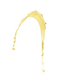 Image of Splash of banana or vanilla milkshake in air on white background