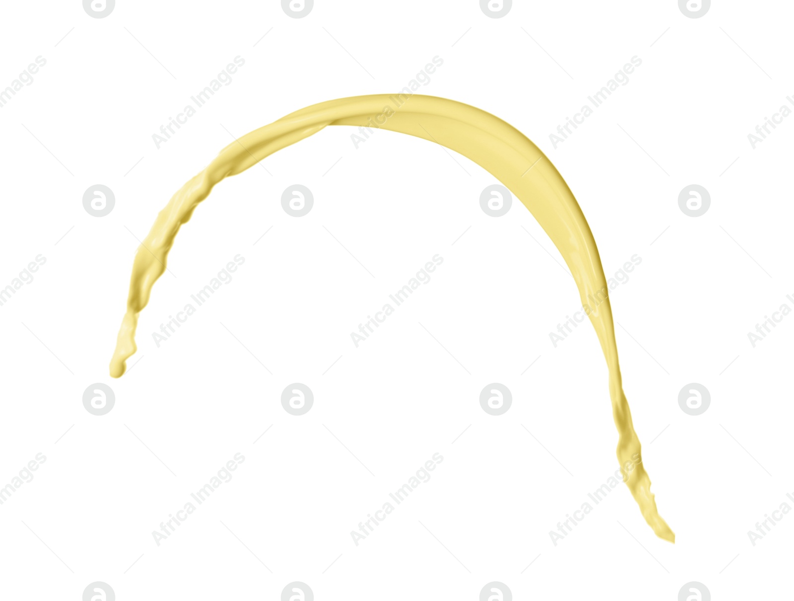 Image of Splash of banana or vanilla milkshake in air on white background