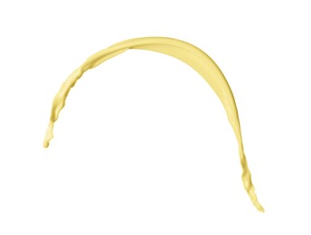 Image of Splash of banana or vanilla milkshake in air on white background