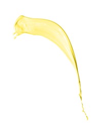 Image of Splash of banana or vanilla milkshake in air on white background