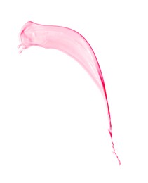 Splash of strawberry milkshake in air on white background