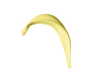 Image of Splash of banana or vanilla milkshake in air on white background