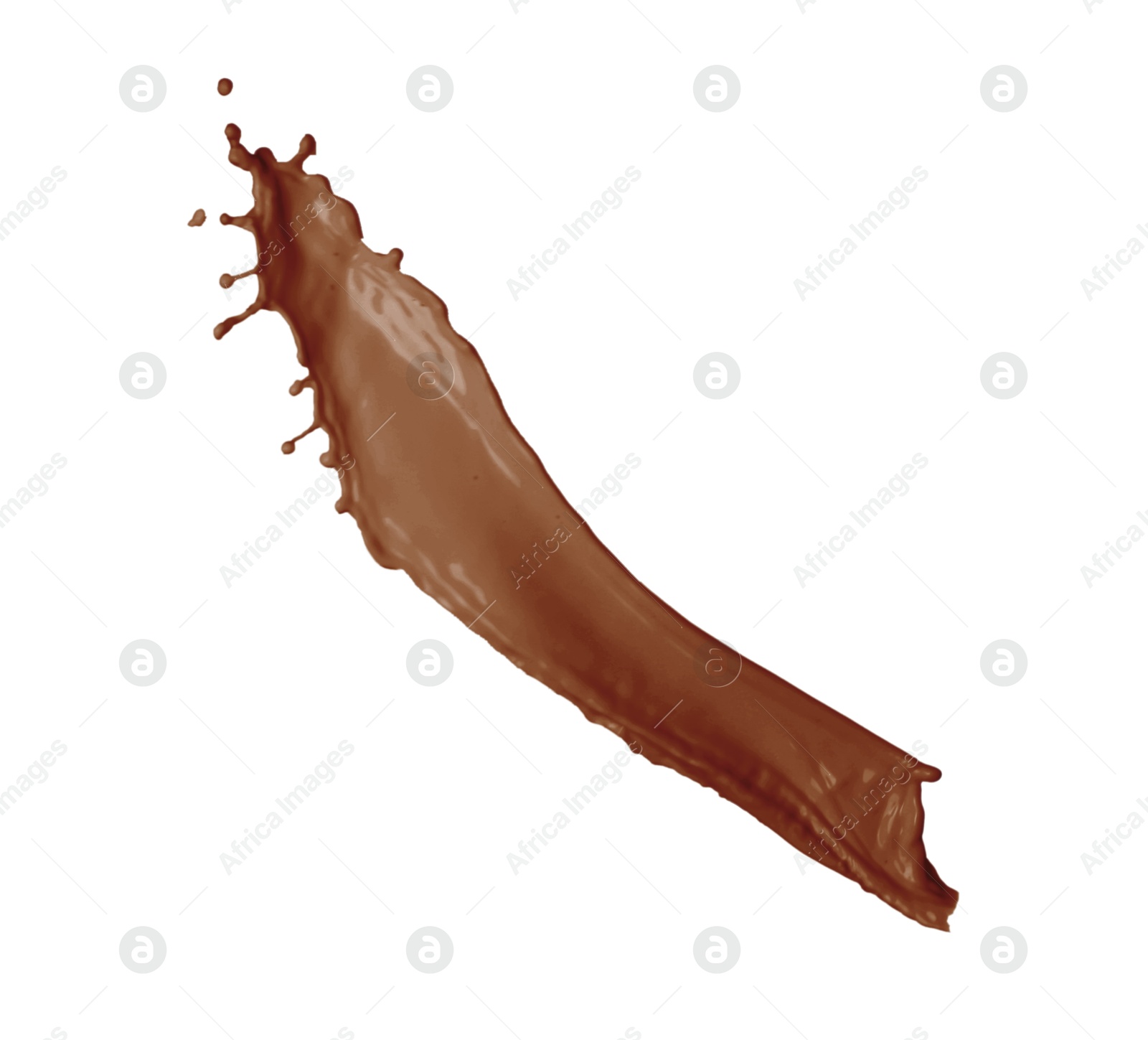 Image of Splash of chocolate milkshake in air on white background