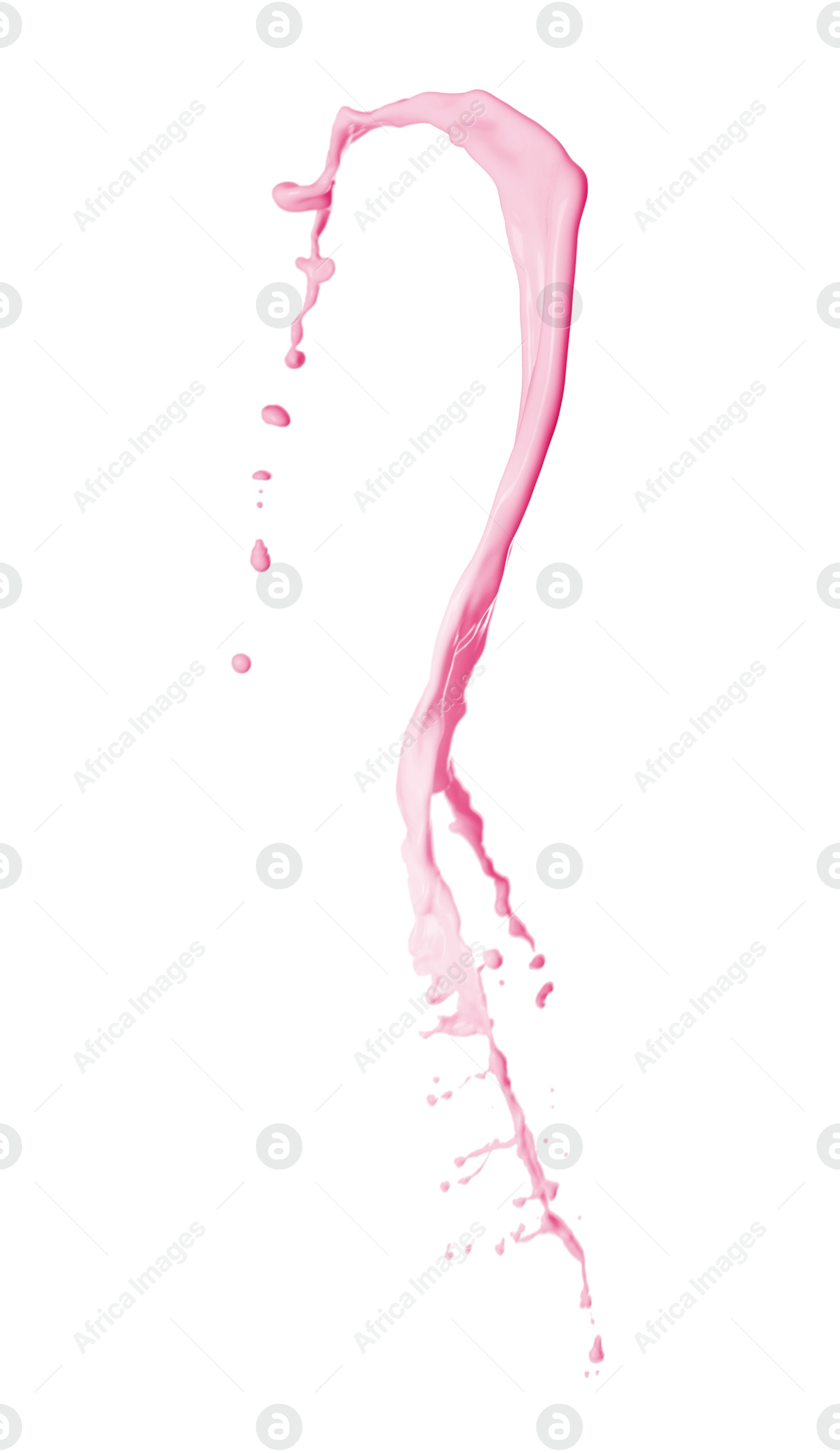 Image of Splash of strawberry milkshake in air on white background