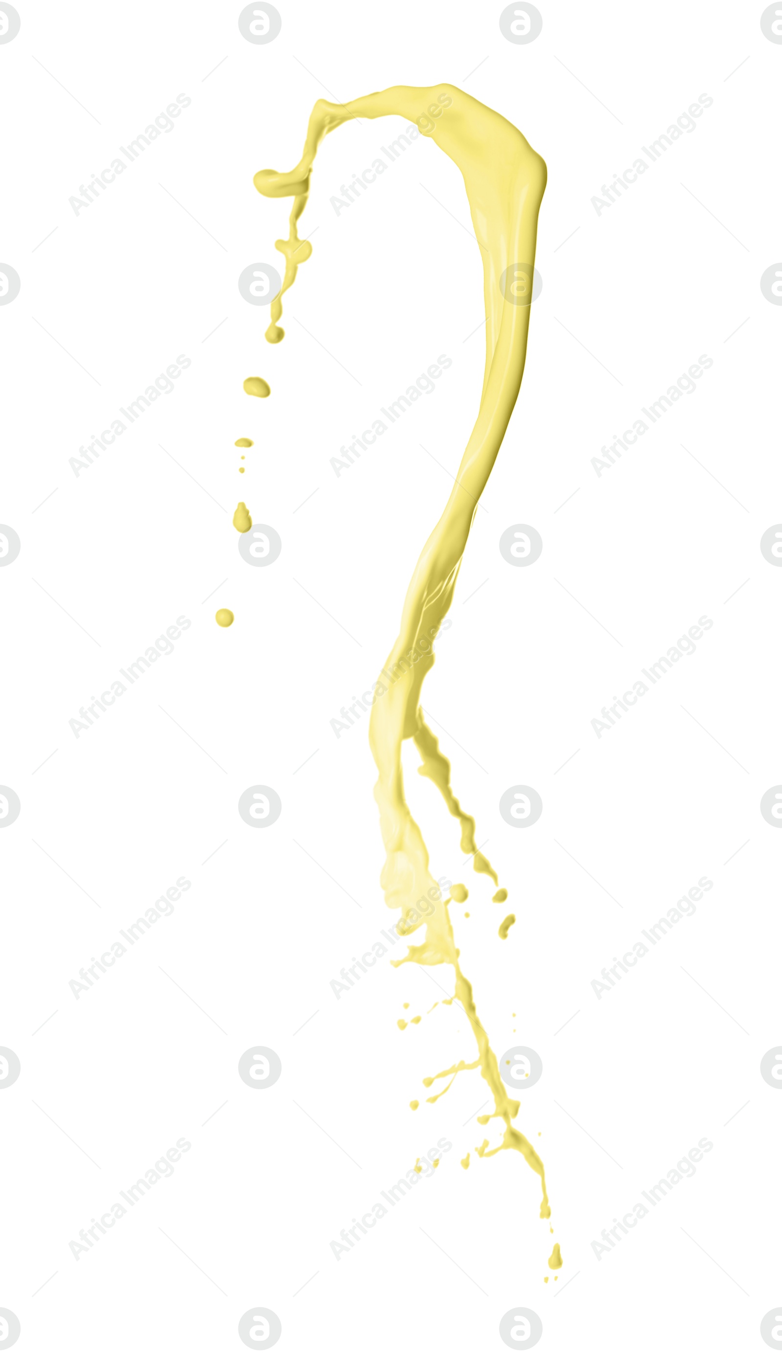 Image of Splash of banana or vanilla milkshake in air on white background