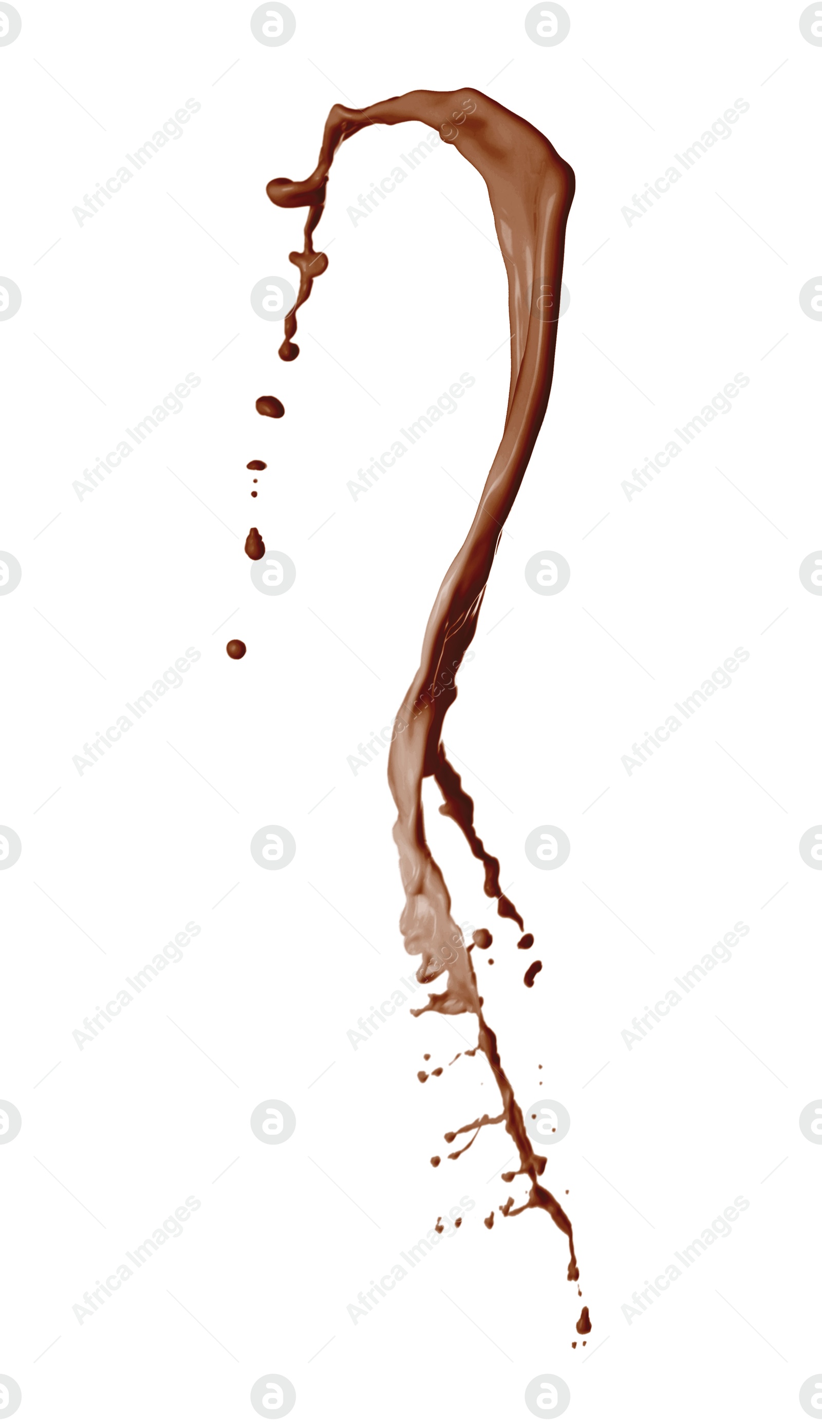 Image of Splash of chocolate milkshake in air on white background