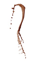 Image of Splash of chocolate milkshake in air on white background