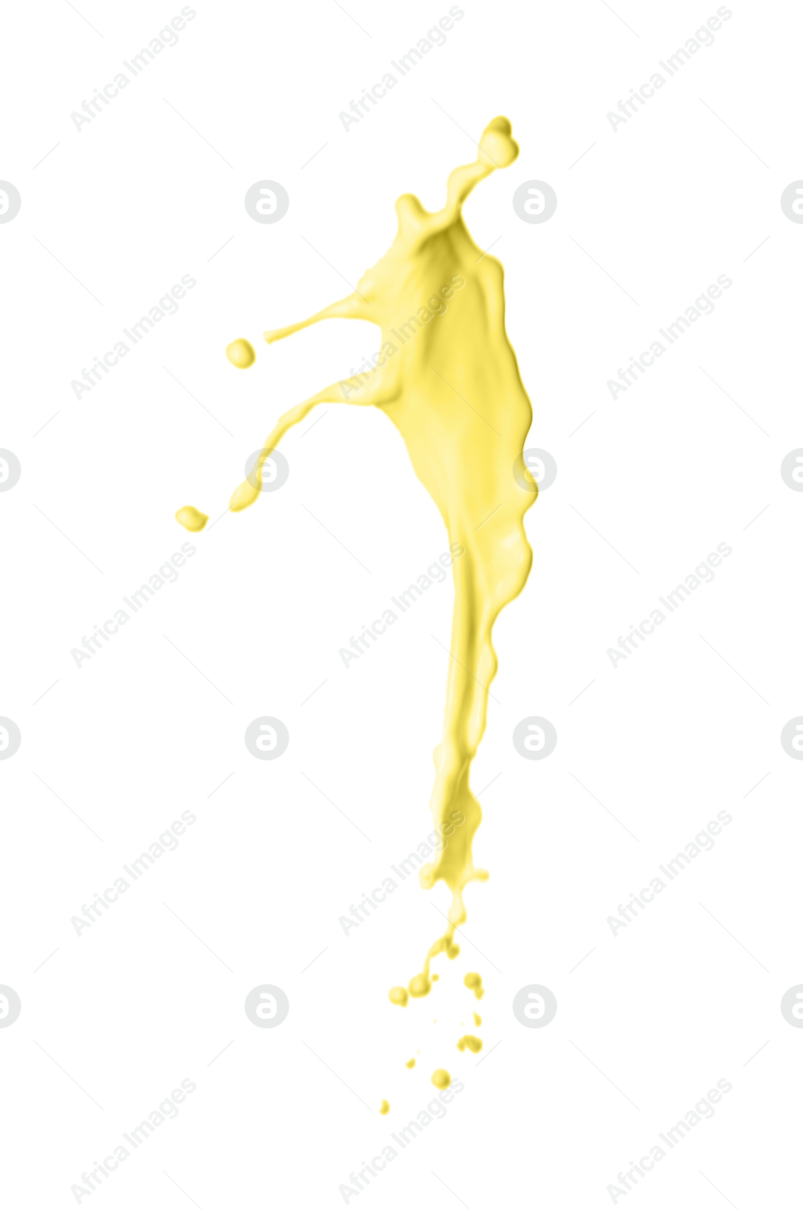 Image of Splash of banana or vanilla milkshake in air on white background