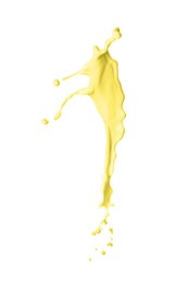 Image of Splash of banana or vanilla milkshake in air on white background