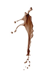 Splash of chocolate milkshake in air on white background