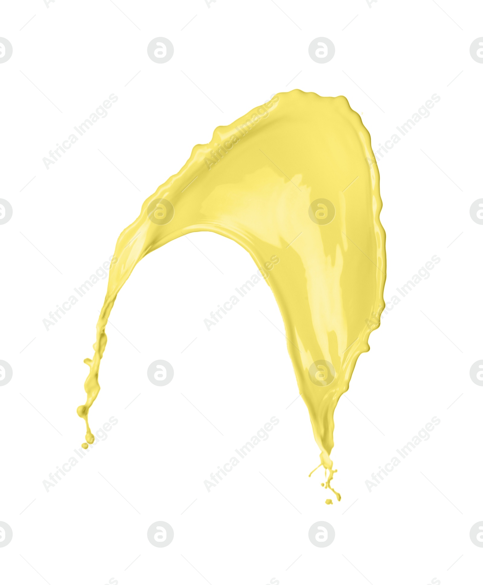 Image of Splash of banana or vanilla milkshake in air on white background