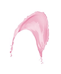 Image of Splash of strawberry milkshake in air on white background