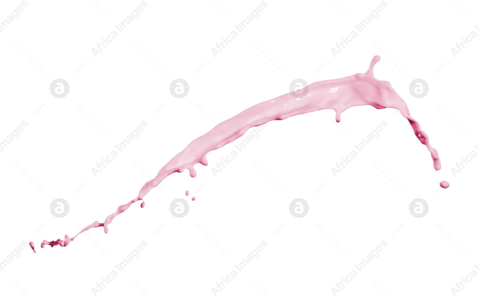 Image of Splash of strawberry milkshake in air on white background