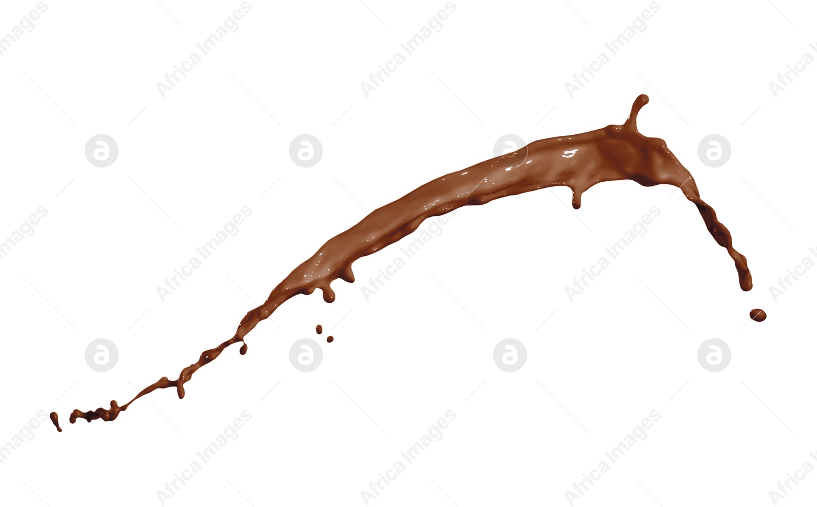 Image of Splash of chocolate milkshake in air on white background