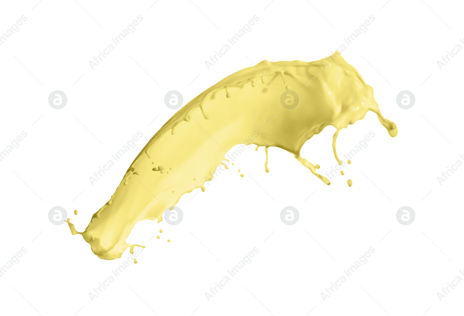 Image of Splash of banana or vanilla milkshake in air on white background