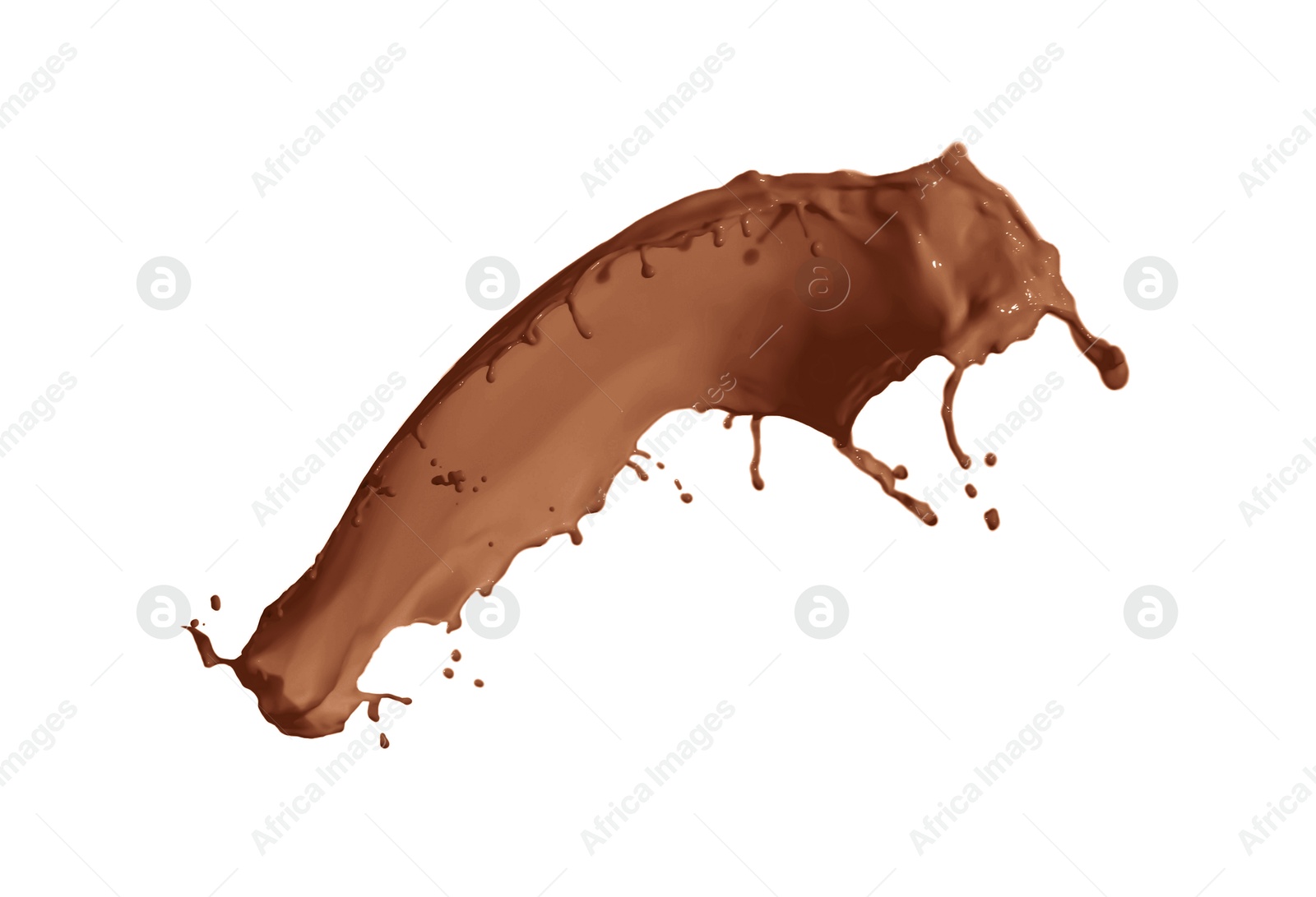 Image of Splash of chocolate milkshake in air on white background