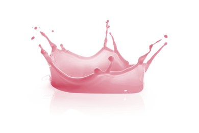 Image of Yummy strawberry milk shake splashing on white background