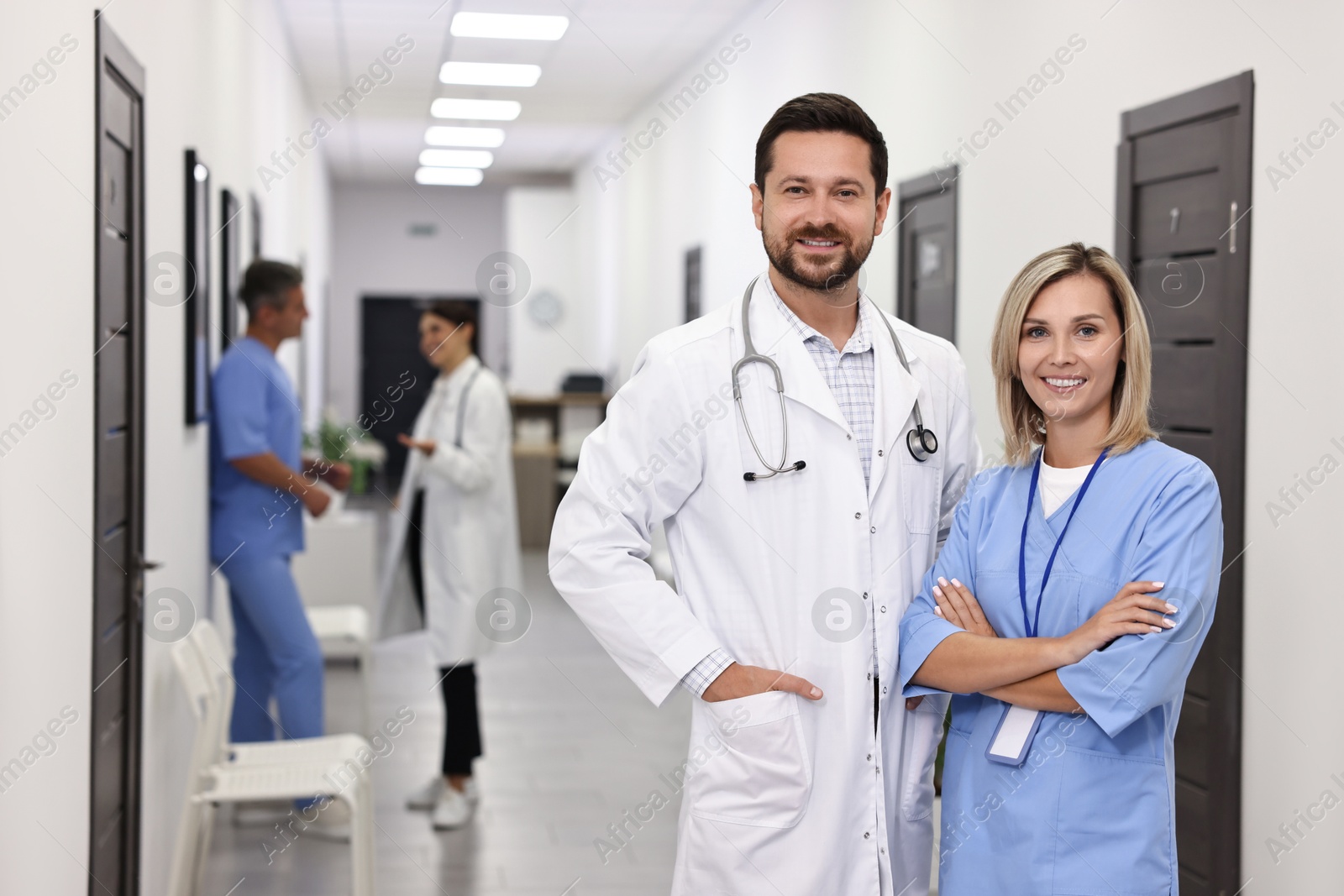 Photo of Healthcare workers in hospital, selective focus. Medical service