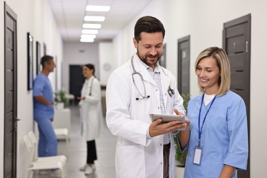 Photo of Healthcare workers in hospital, selective focus. Medical service