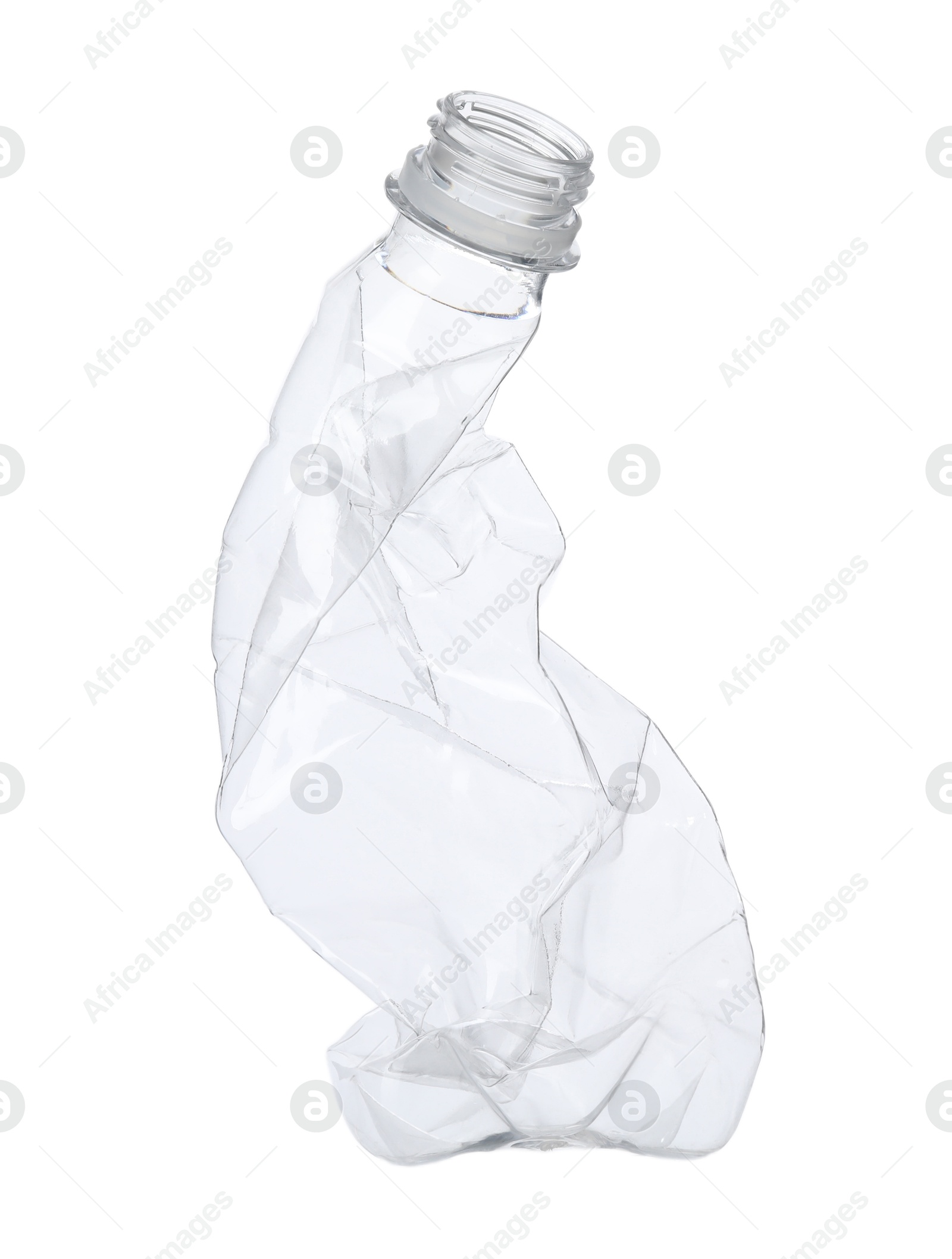 Photo of One crumpled plastic bottle isolated on white