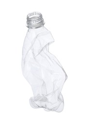 Photo of One crumpled plastic bottle isolated on white