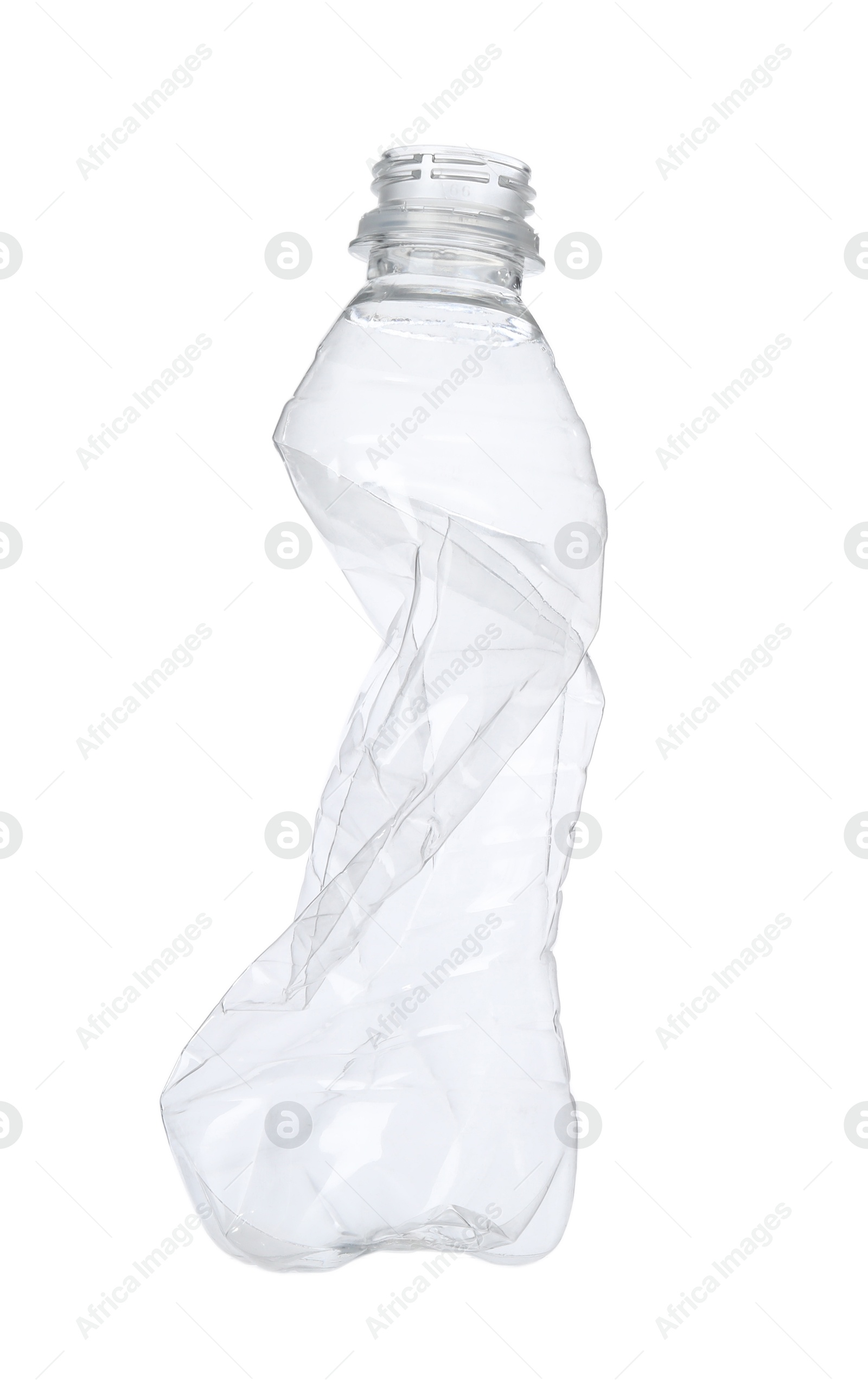 Photo of One crumpled plastic bottle isolated on white