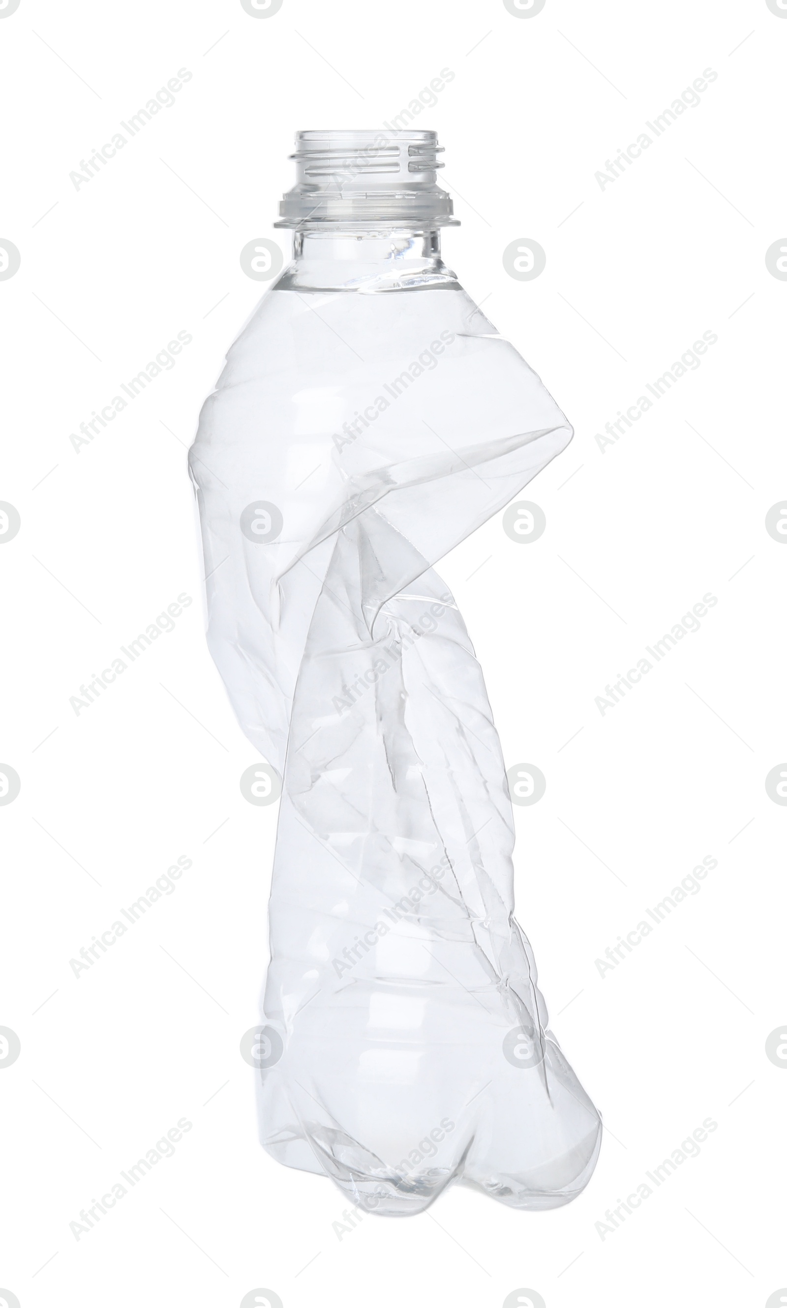 Photo of One crumpled plastic bottle isolated on white