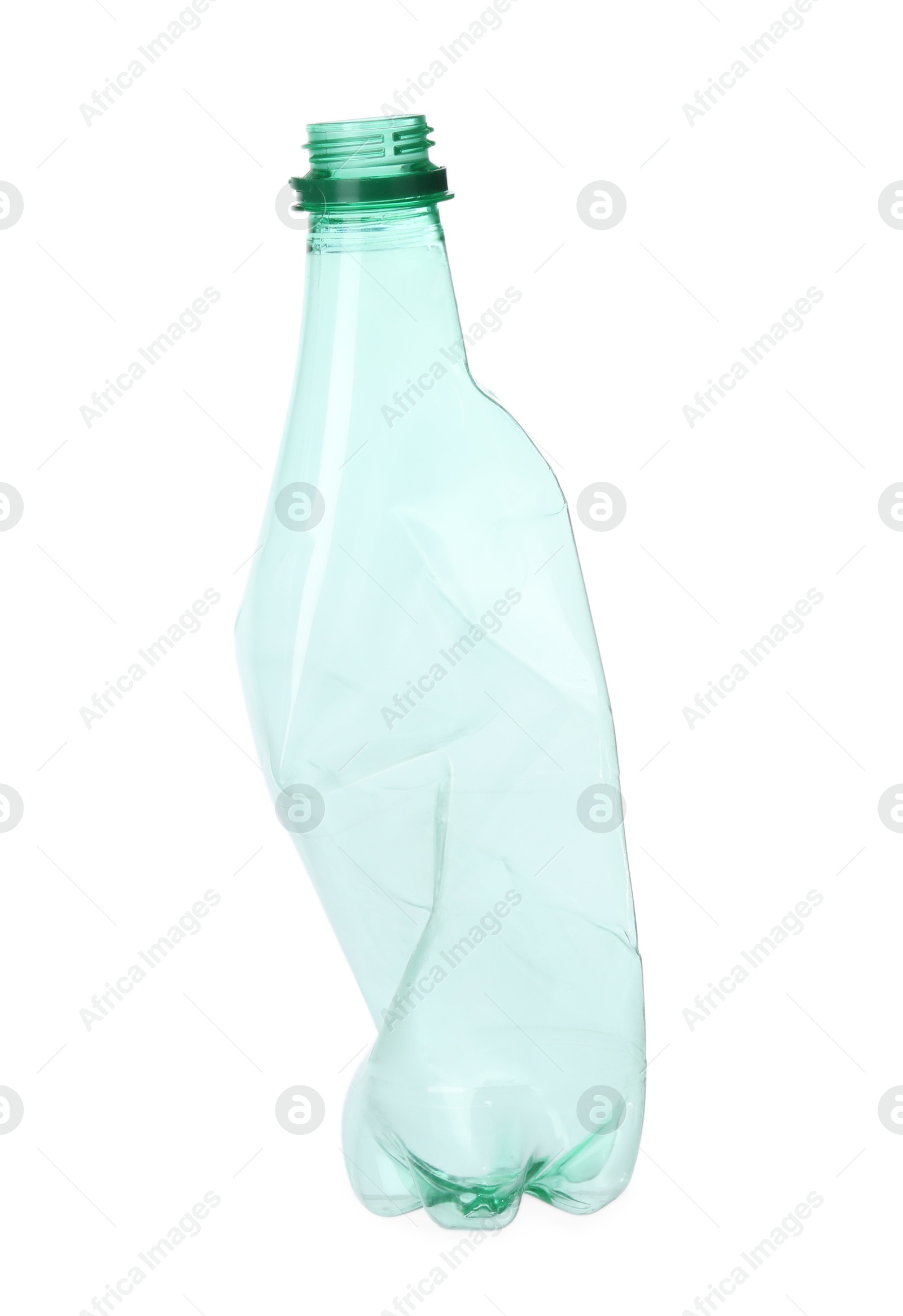 Photo of One crumpled plastic bottle isolated on white