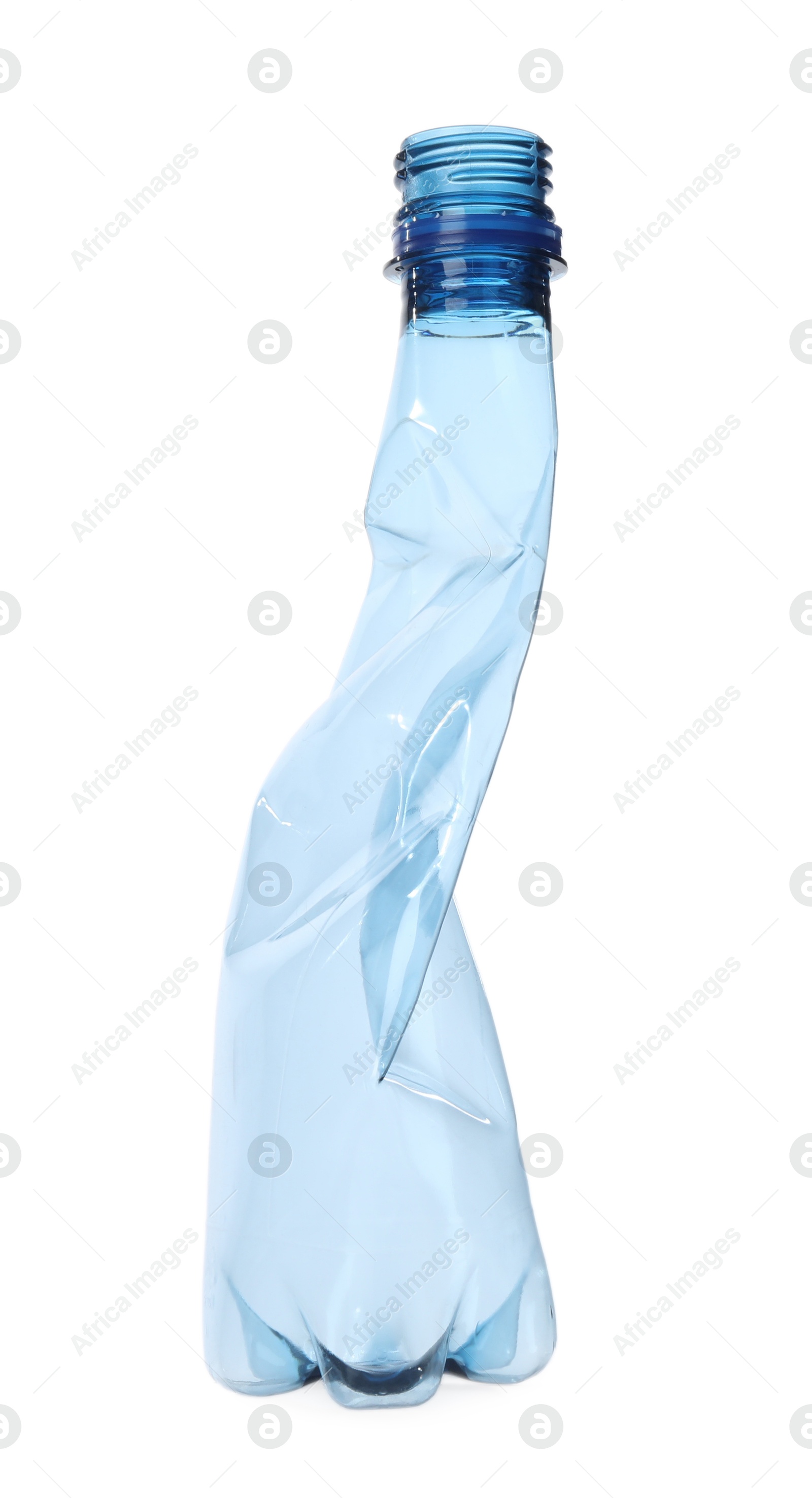 Photo of One crumpled plastic bottle isolated on white