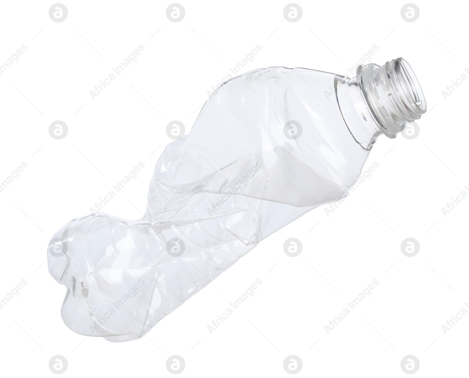 Photo of One crumpled plastic bottle isolated on white