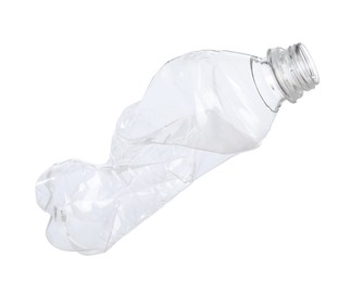 Photo of One crumpled plastic bottle isolated on white