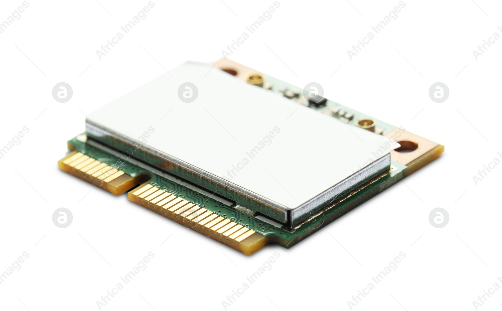 Photo of One Wi-Fi card isolated on white. Electronic engineering