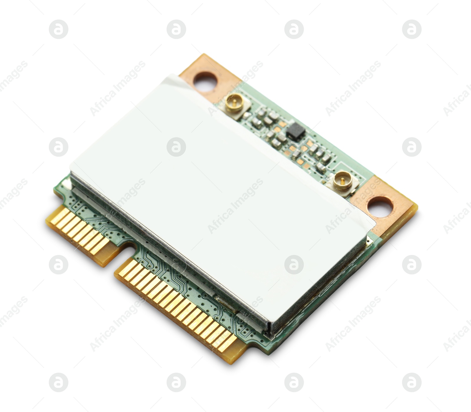 Photo of One Wi-Fi card isolated on white. Electronic engineering