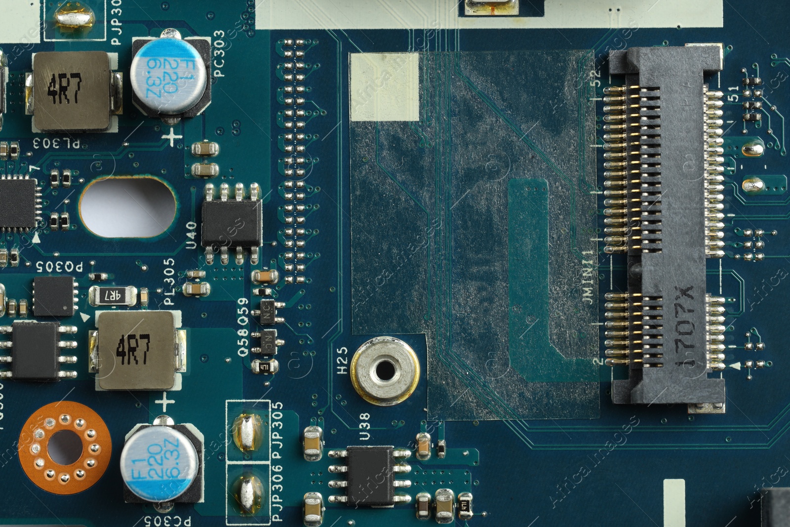 Photo of Electronic circuit board as background, top view